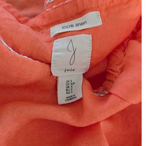 Joie Coral Linen Peasant Blouse Square Neck Silver Trim Small Boho Chic - Picture 5 of 5